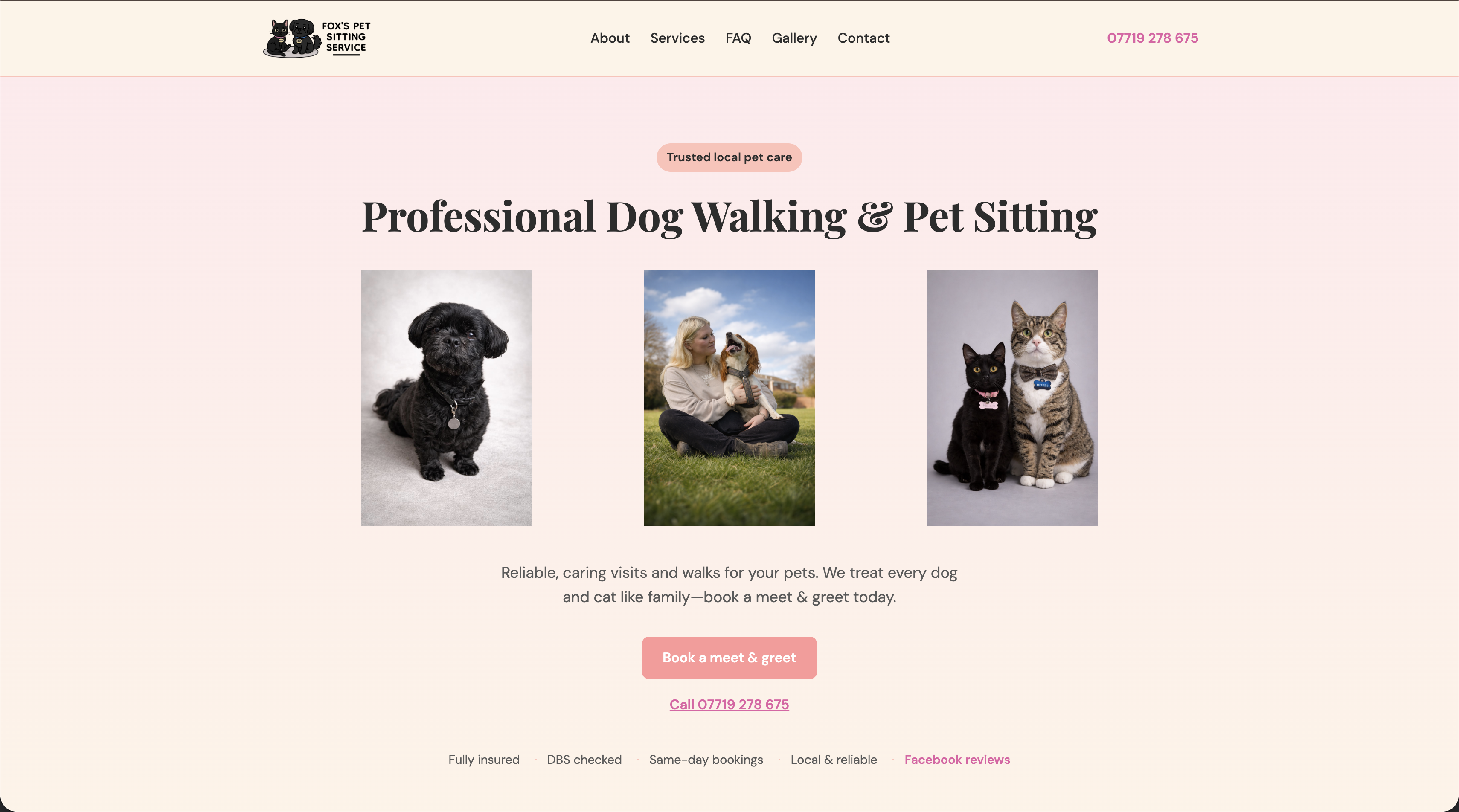 Fox’s Pet Sitting Service website — dog walking and pet sitting services