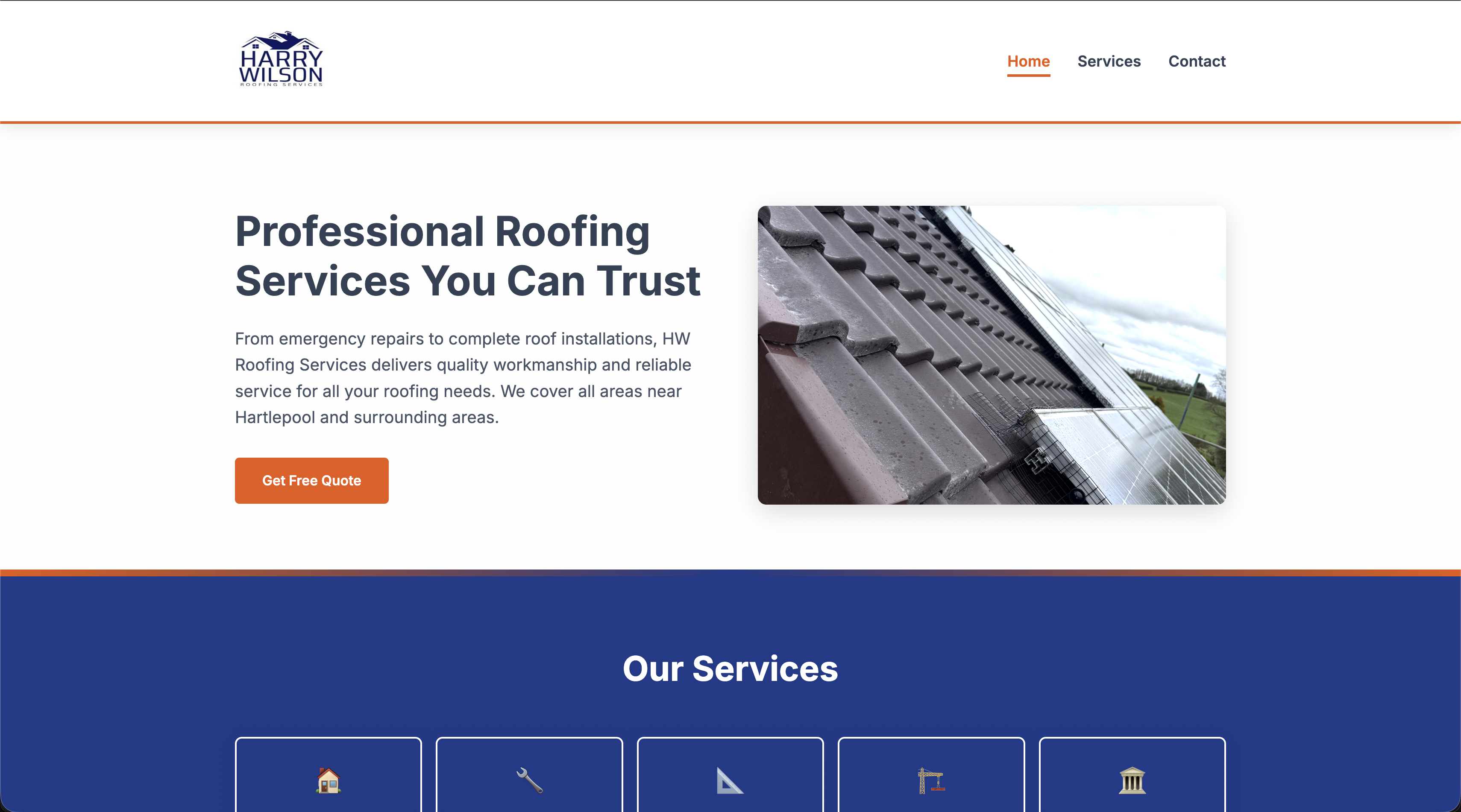 HW Roofing Services website — roofing installation, repairs, and maintenance in Hartlepool and the North East